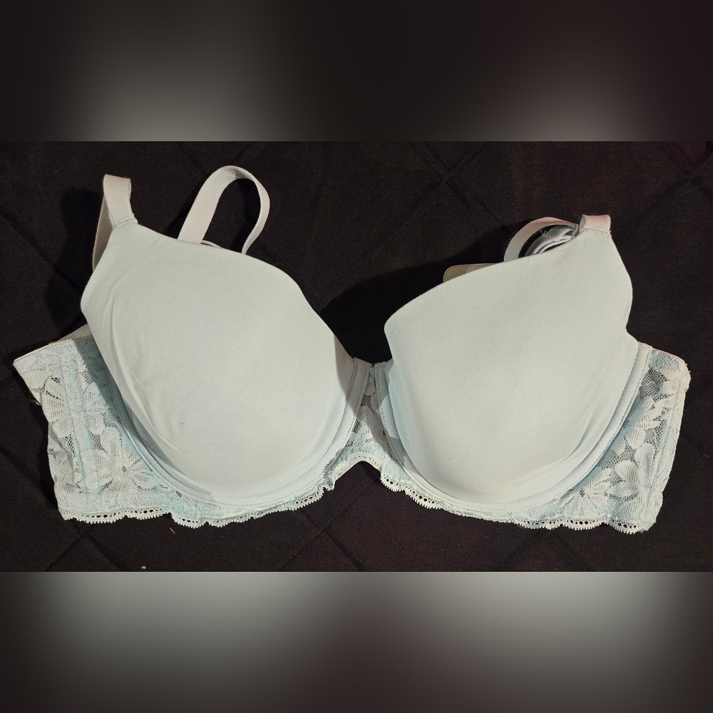 No Boundaries Light Blue Lace Trim Bra
